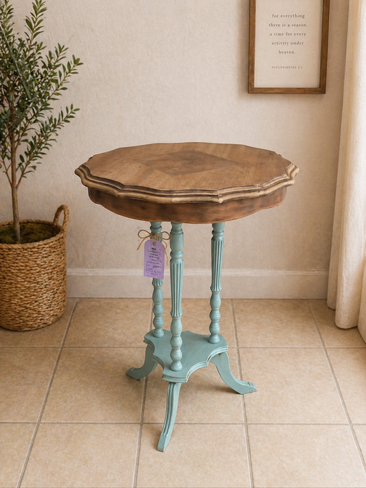 Small round table natural wood top with painted bottom