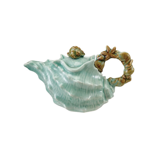 28 oz. Stoneware Shell Shaped Teapot with Starfish & Shells Handle