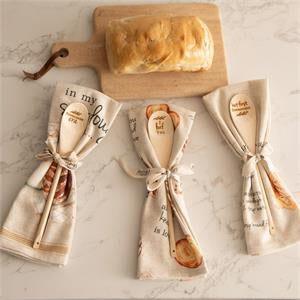 Wooden spoon and towel sourdough set