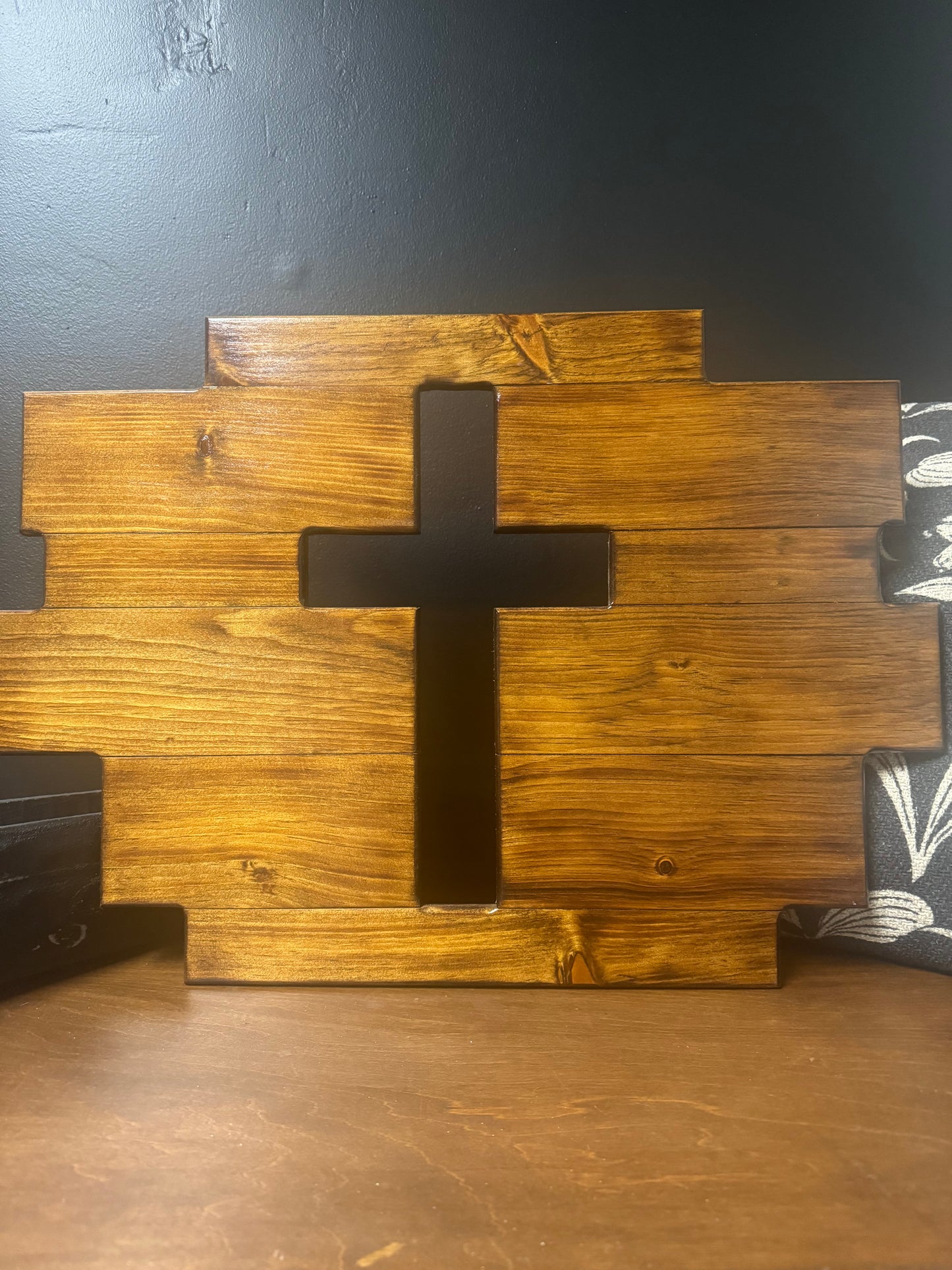 Wood stained handmade cross