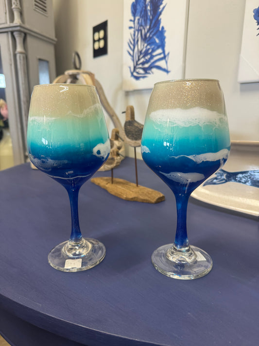 Ocean epoxy wine glasses