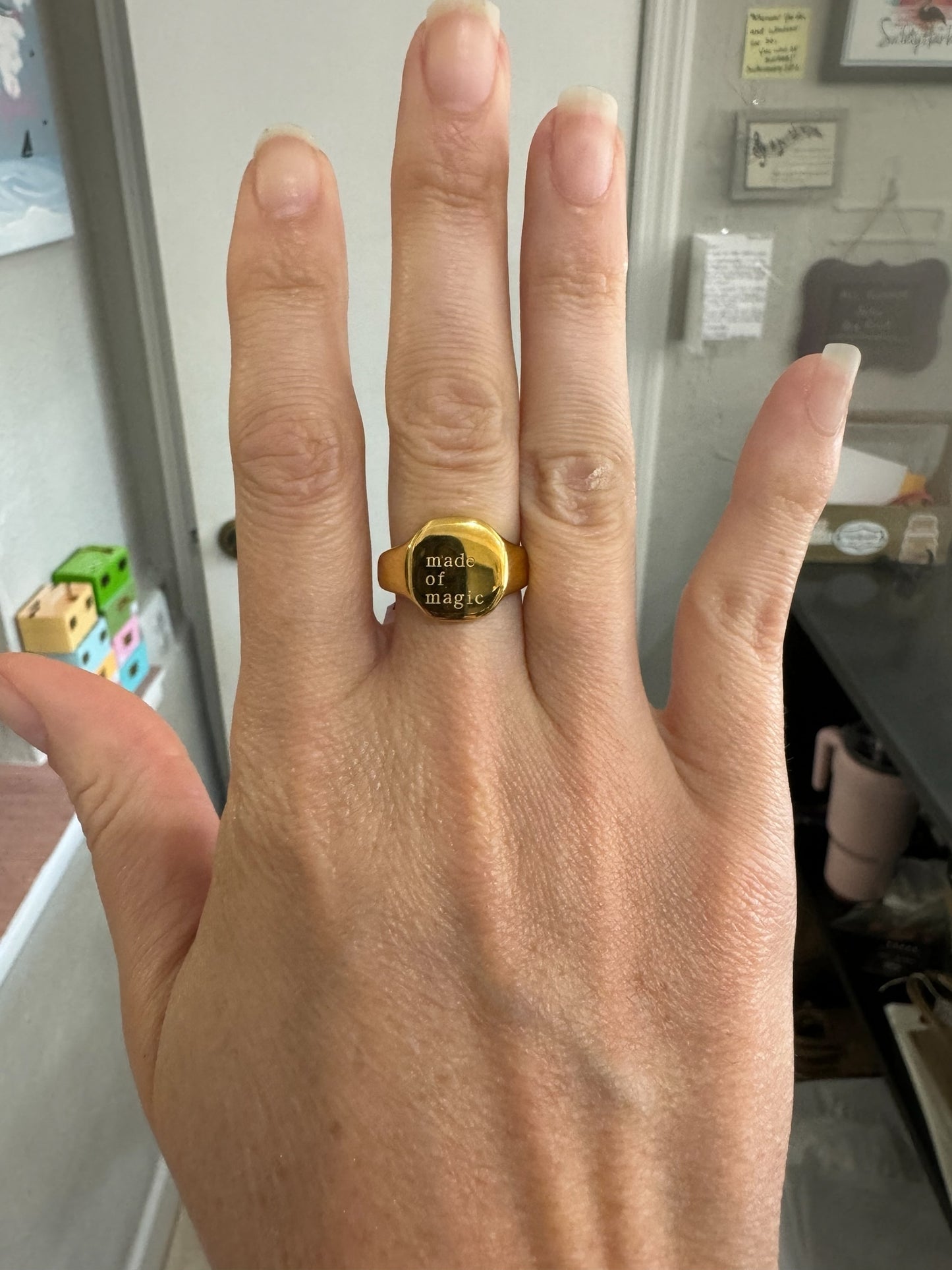 Gold rings with stamped affirmations
