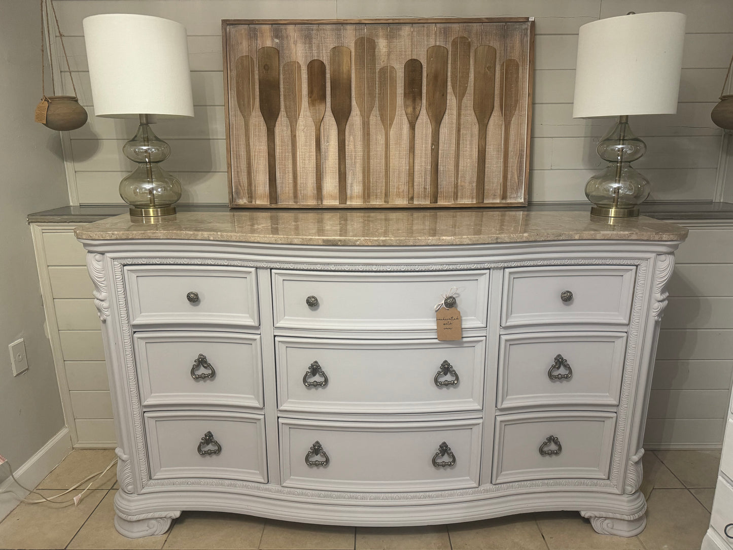 Meet “Lilian” solid wood dresser with Marble top