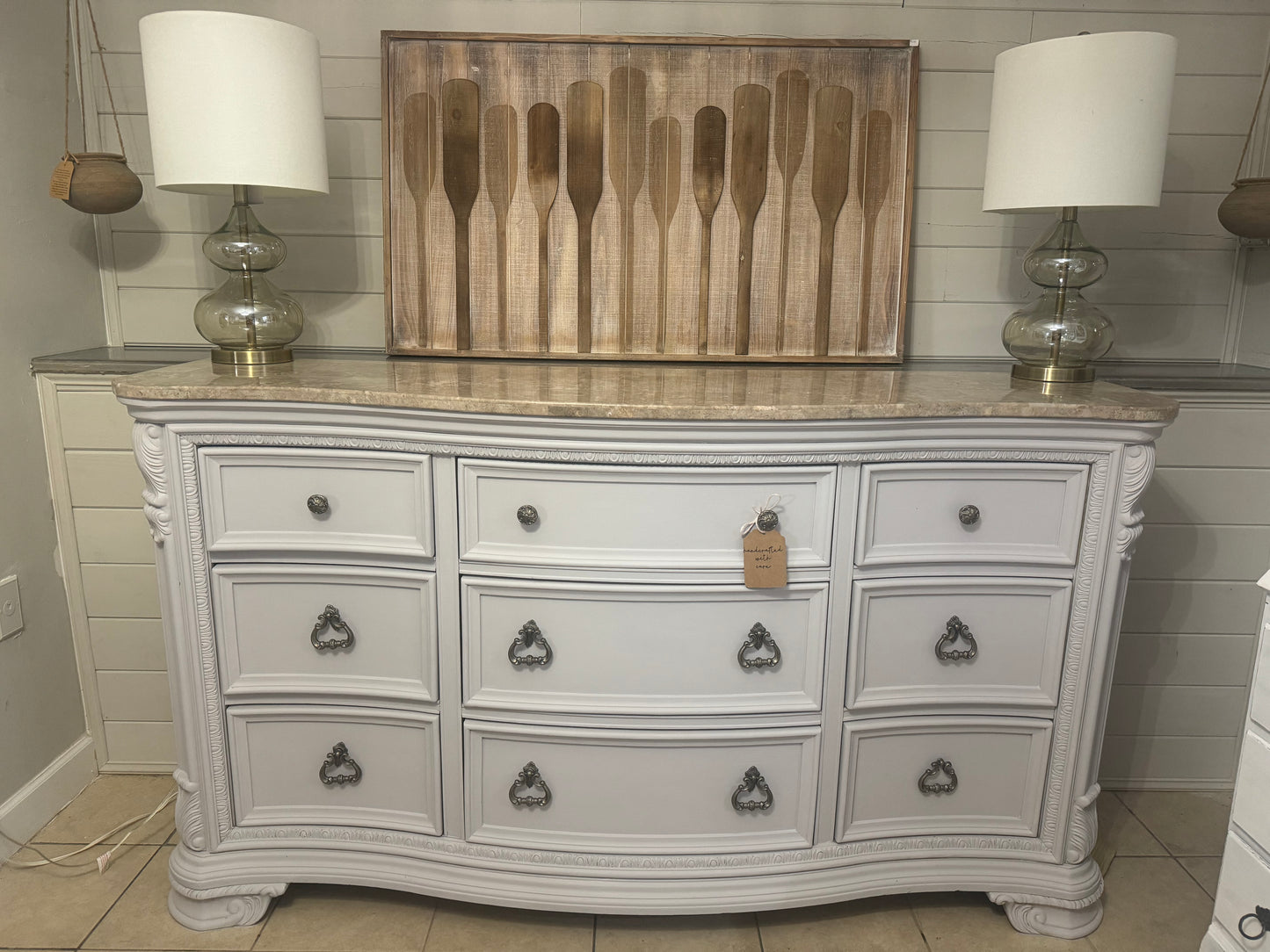 Meet “Lilian” solid wood dresser with Marble top