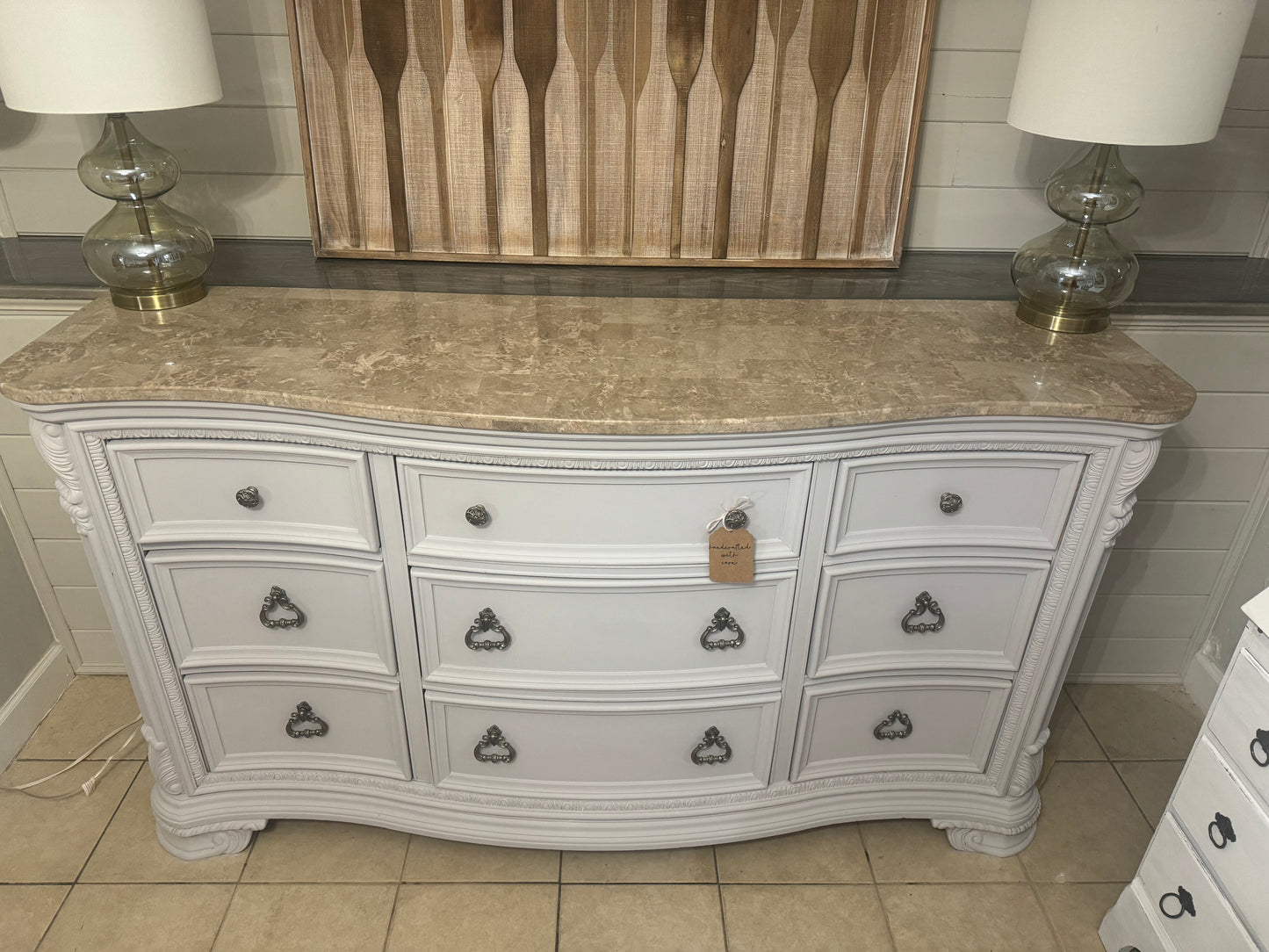 Meet “Lilian” solid wood dresser with Marble top