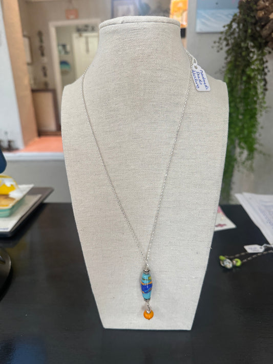 Blue and orange glass head handmade necklace