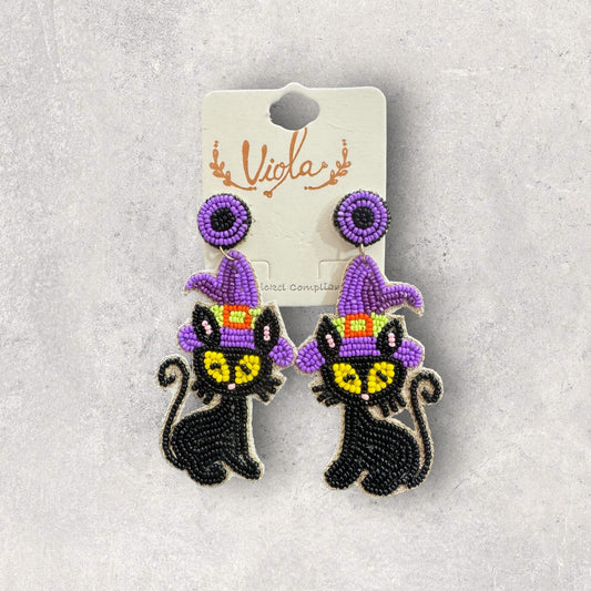 Witchy Black Cat beaded Earrings