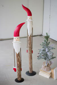 Set of 2 Wood and Metal painted Santas