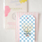Blue checker print, menorah, Hanukkah, chic gift tag