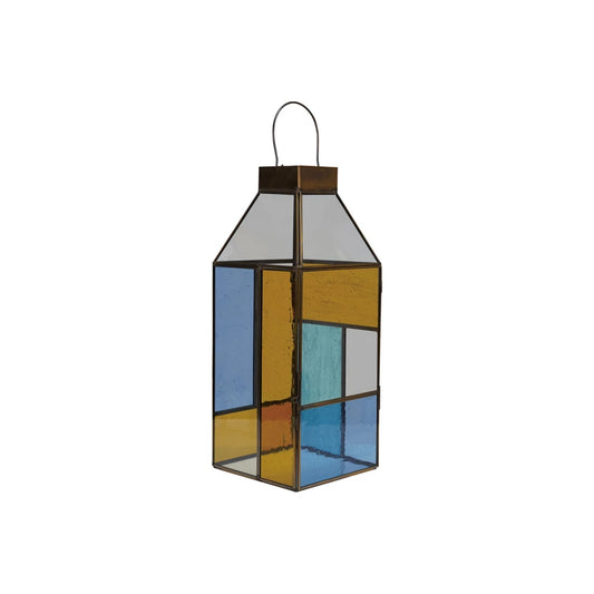 Stained Glass & Copper Lantern with Handle