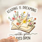 Reading Is Dreaming, Floral Book Vinyl Sticker, 3x3 in.