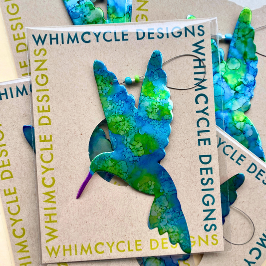 Blue Hummingbird Ornament - Upcycled Art- Bird Ornament