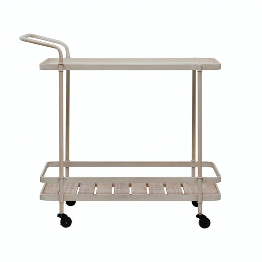 Metal 2 Tier Bar Cart with Wood Slatted shelf and casters