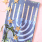 Blue Menorah cotton tea towel