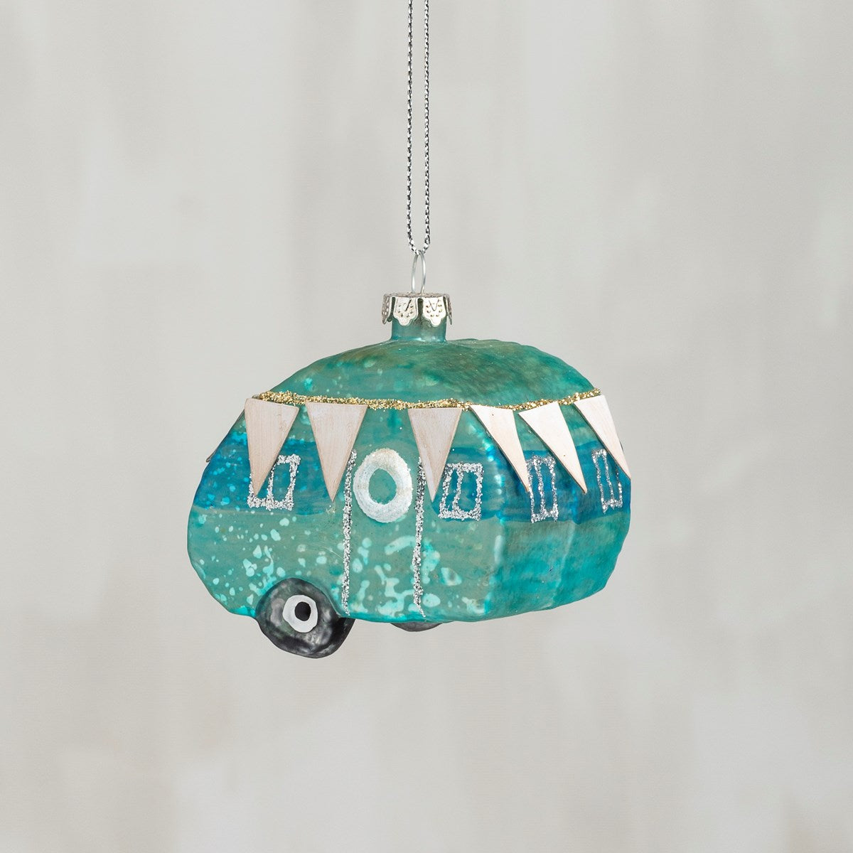 Glass Blue Camper Ornament