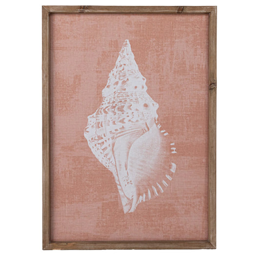 Wood Framed Glass Wall Décor w/ Conch Shell Image