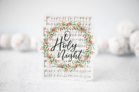 O Holy Night Hymn, Floral Clear, Vinyl Sticker, 3x3 in