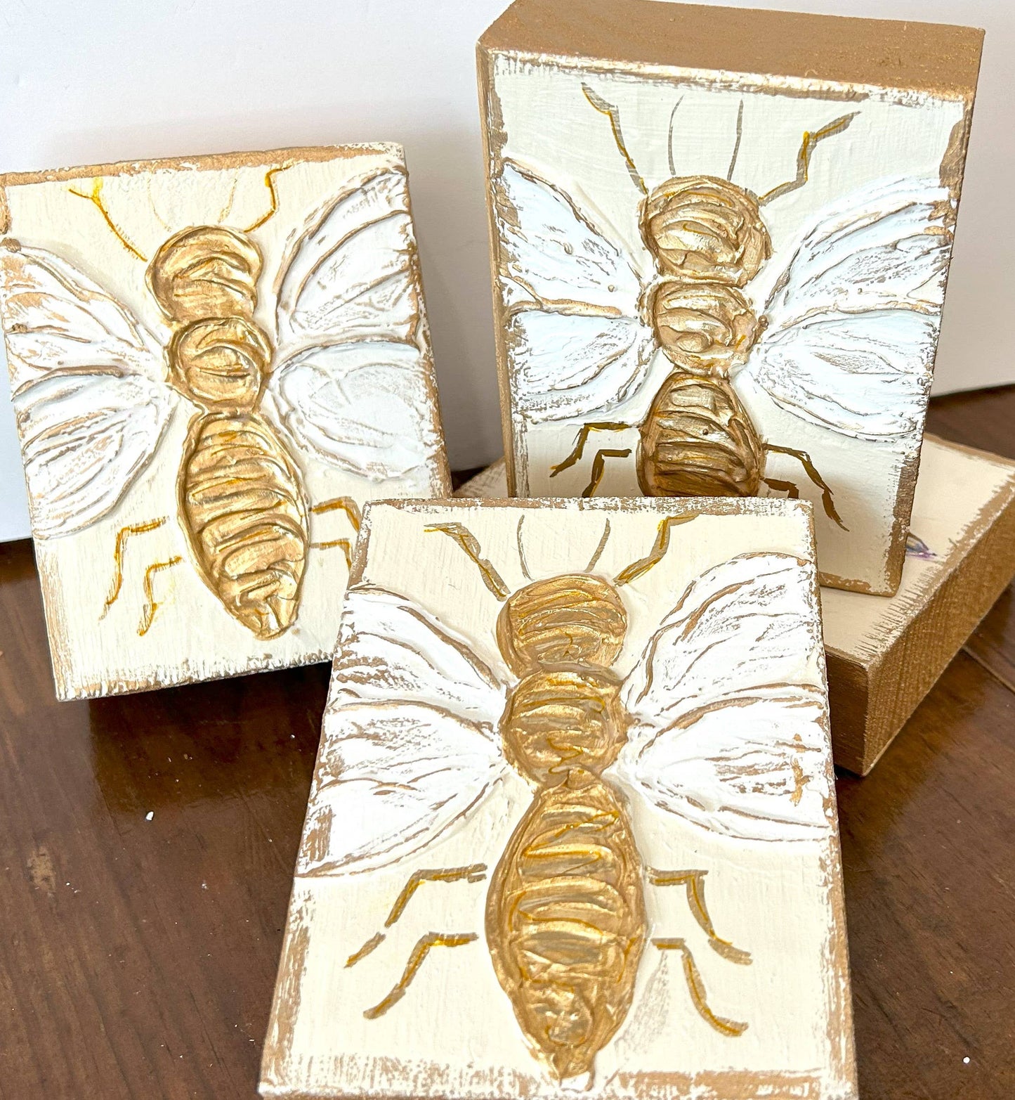 4x5 bee bumble honey floral botanical painted textured block