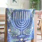 Blue Menorah cotton tea towel