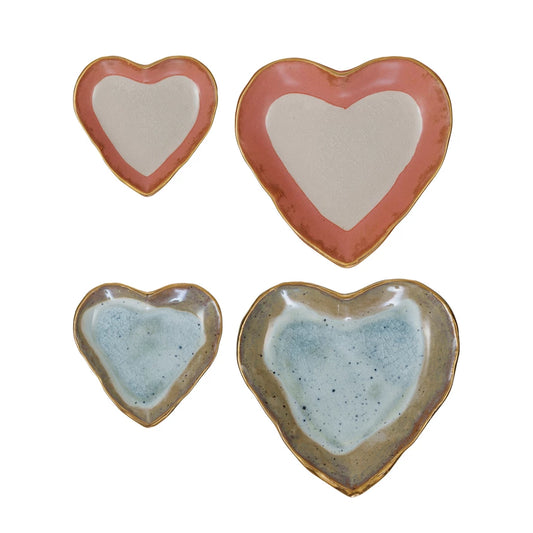 Stoneware heart dish with gold edge small