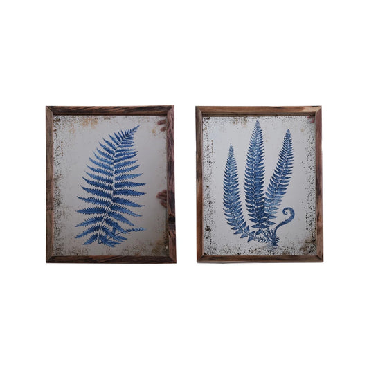 Wood framed Mirrored Wall Decor with Fern Image, 2 Styles