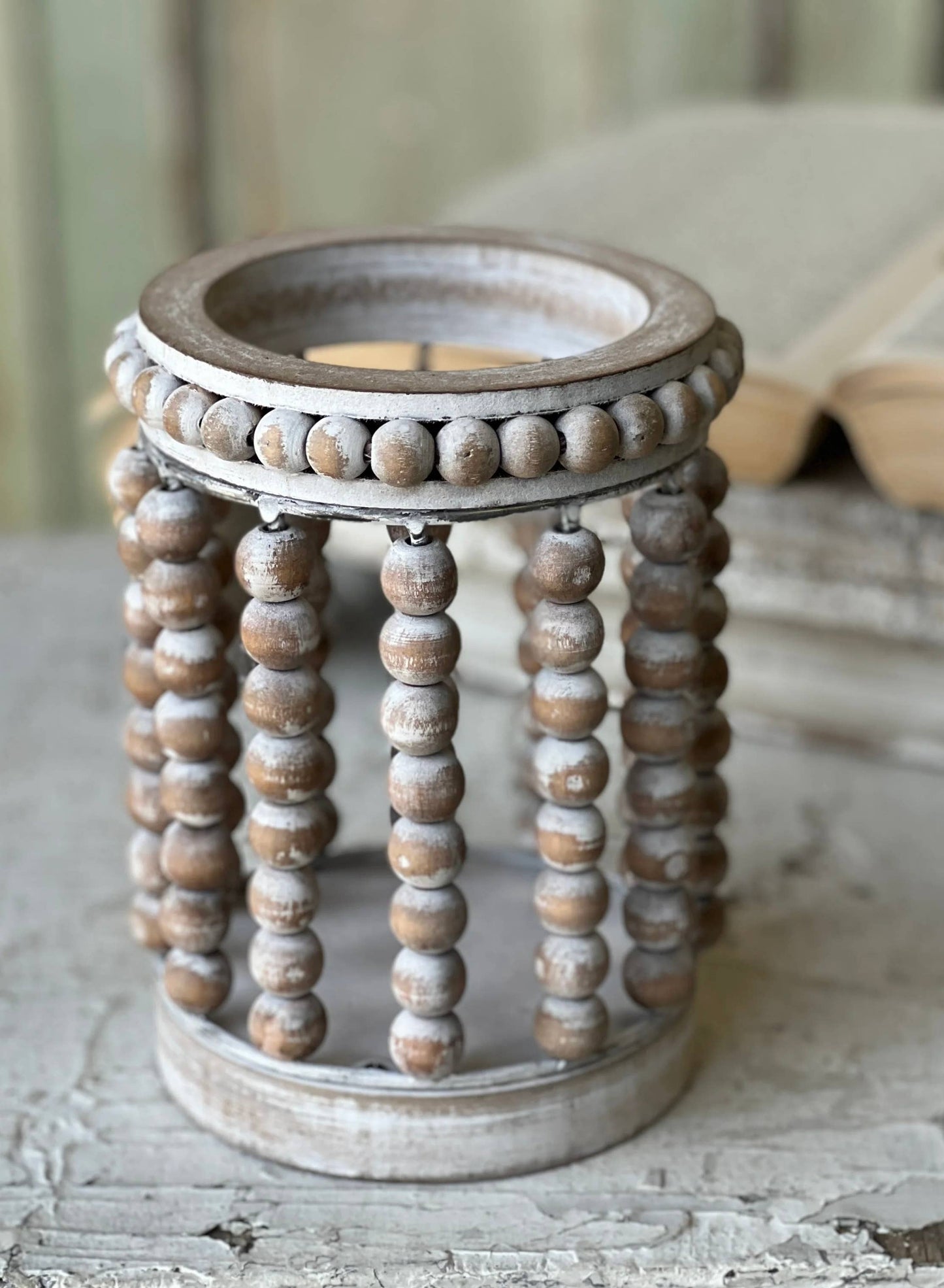 Amalfi Distressed Wood Beaded Lantern