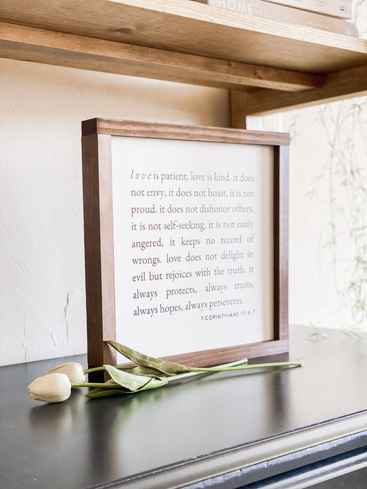 1 Corinthians 13 | Wall Art, Wall Decor, Home Decor: White / Dark Walnut / 9x9"