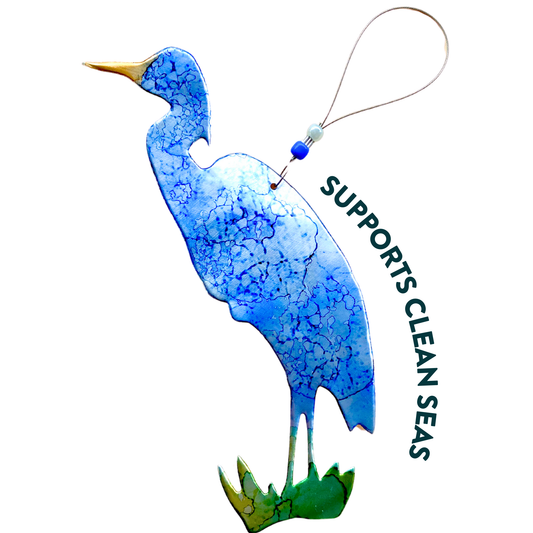 Heron Ornament - Blue Heron Ornament- Supports Clean Seas!