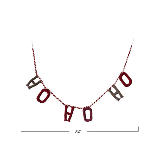 Handmade Wool Felt "Ho Ho Ho" Garland, Multi Color