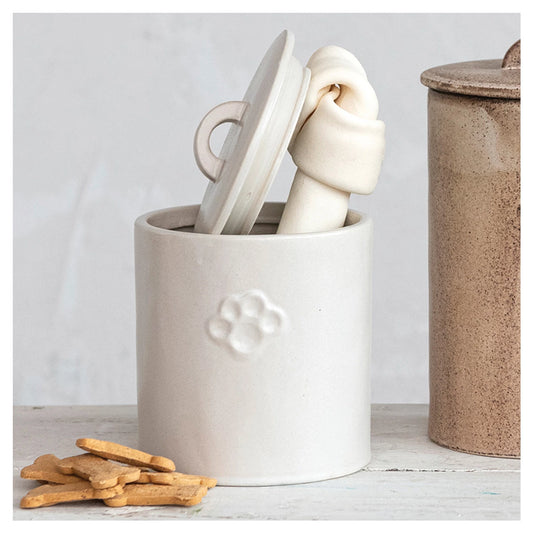 Debossed Stoneware Treat Canister w/ Paw Print (Each One Will Vary)