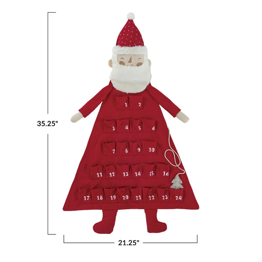 Fabric Santa Advent Calendar w/ 24 Pockets & Tree, Red & White