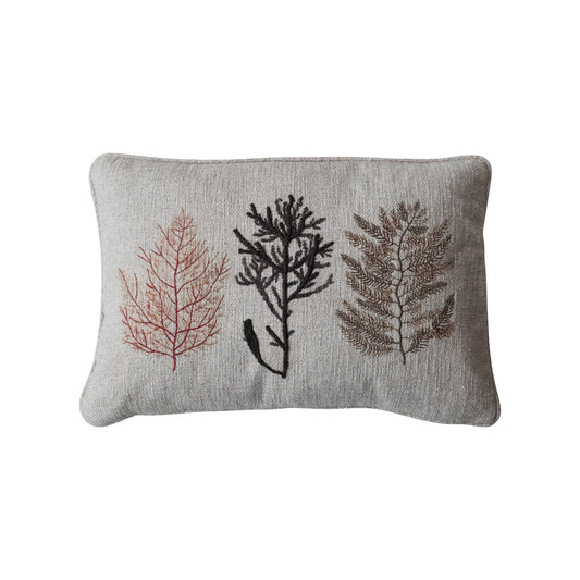 Cotton Blended lumbar Pillow with Embroidered Coral