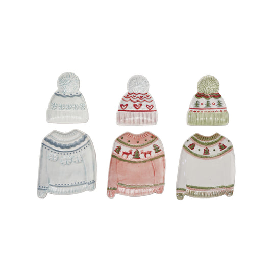 Sweater Shaped Plate with Hat Shaped Dish, Set of 2, 3 Styles