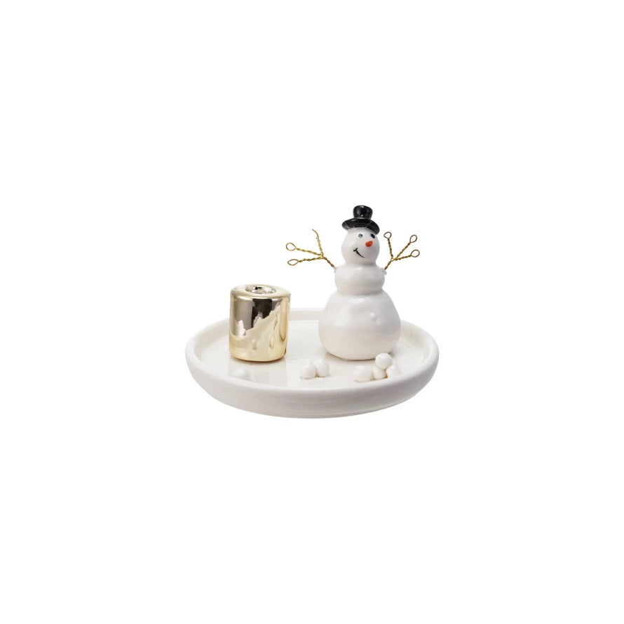 Snowman Stoneware Candle holder