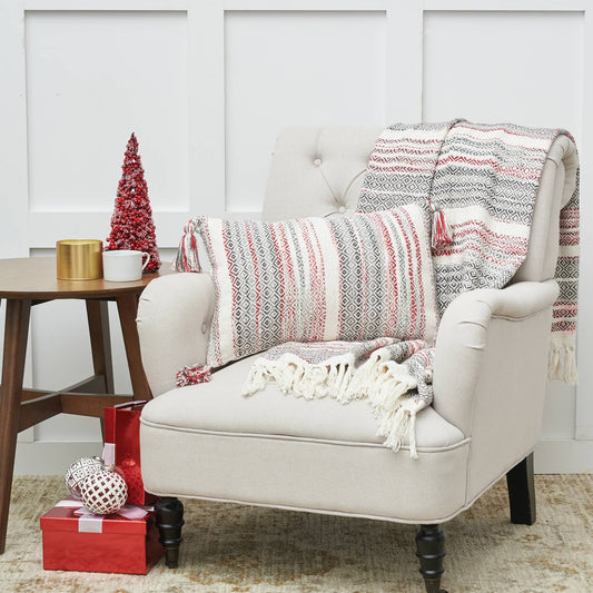 Cozy Nordic Xmas Red/Gray Throw