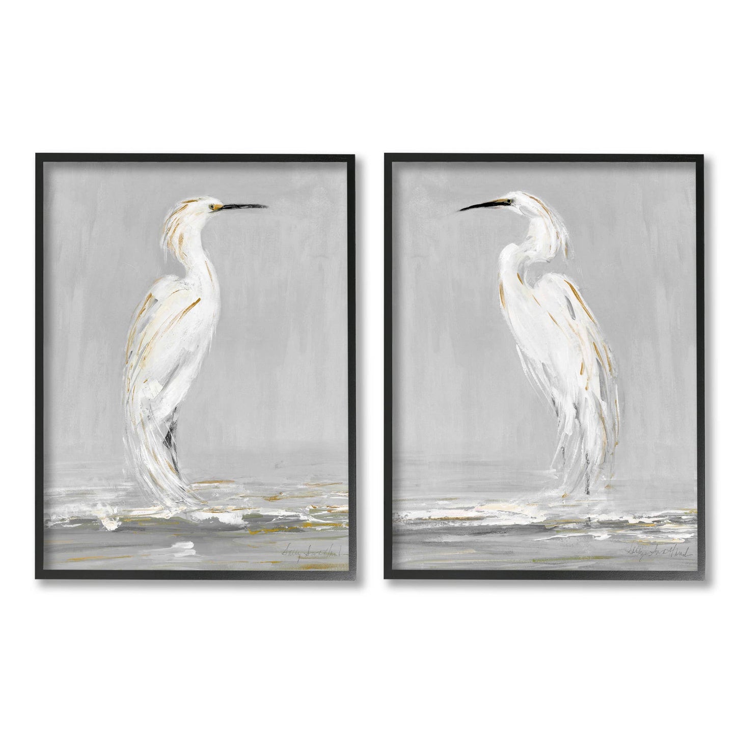 Coastal Heron Birds Neutral 2pc Framed
