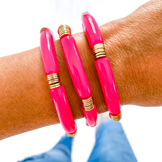 Hope Breast Cancer Awareness Acrylic Bamboo Heishi Bracelet