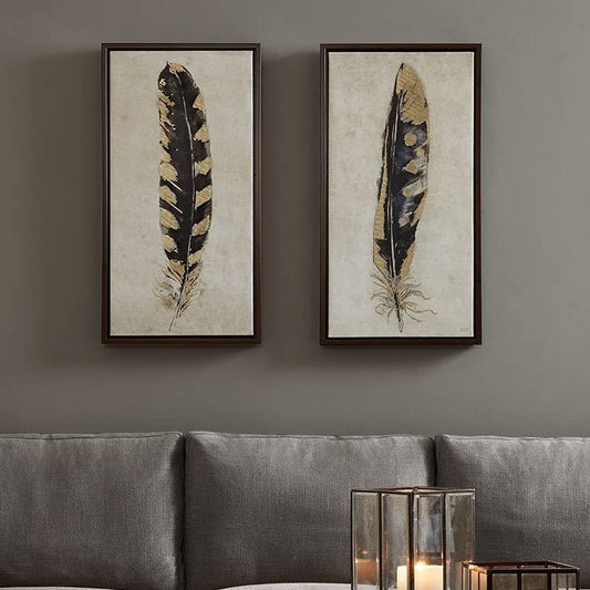 Gilded Feathers Wall Decor Canvas Art, Black Gold