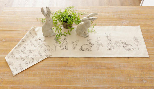Reversible Table Runner - Rabbit and Wildflowers