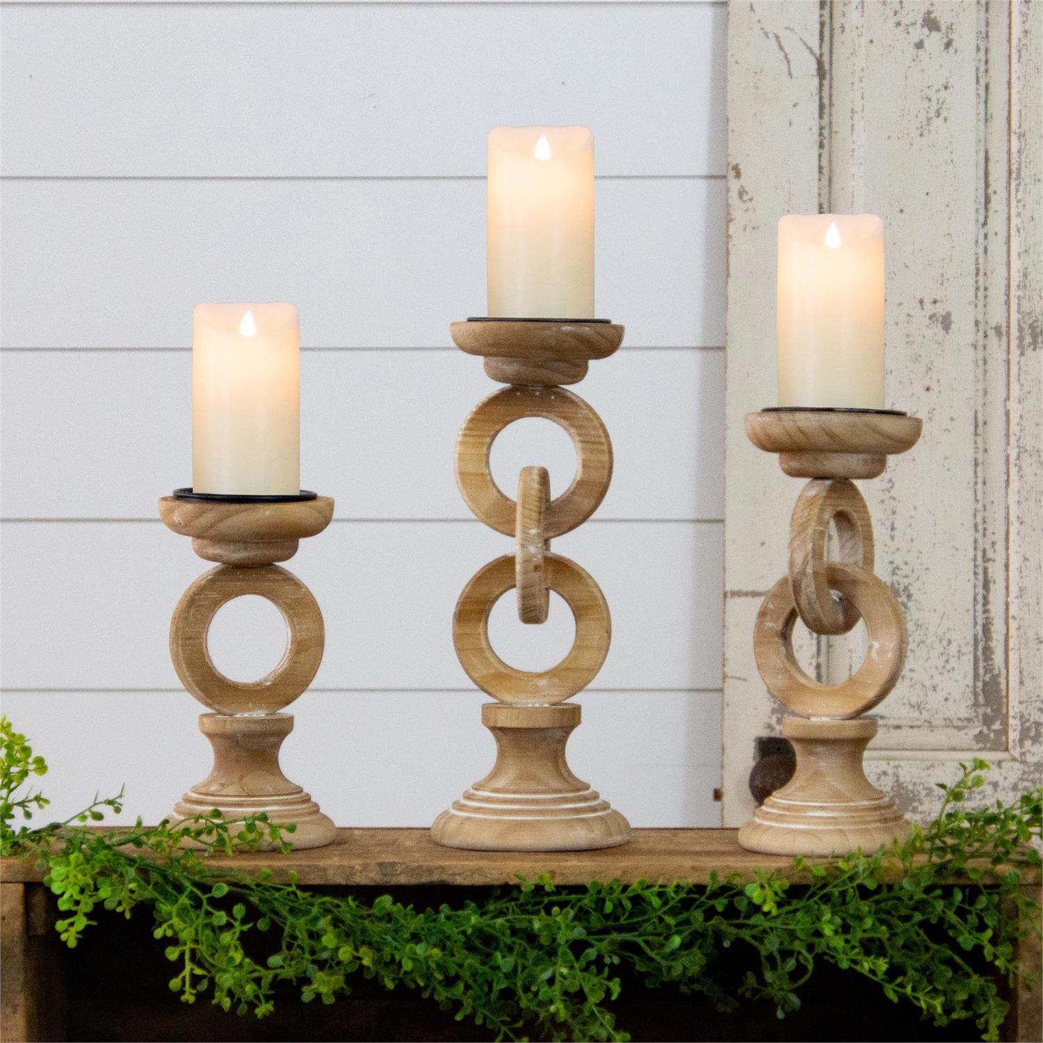 Chain Link Wood Candle Holders
