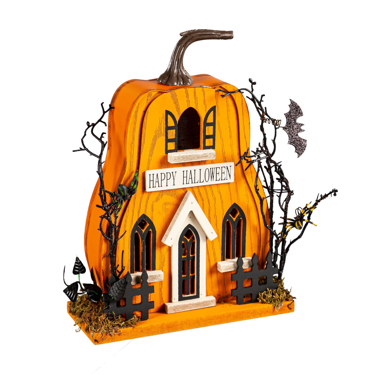 LED Wood "Happy Halloween" Haunted Pumpkin House Table Décor