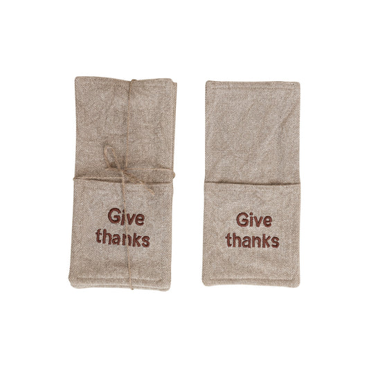 Woven Cotton Cutlery Sleeves
"Give Thanks", Natural & Brown