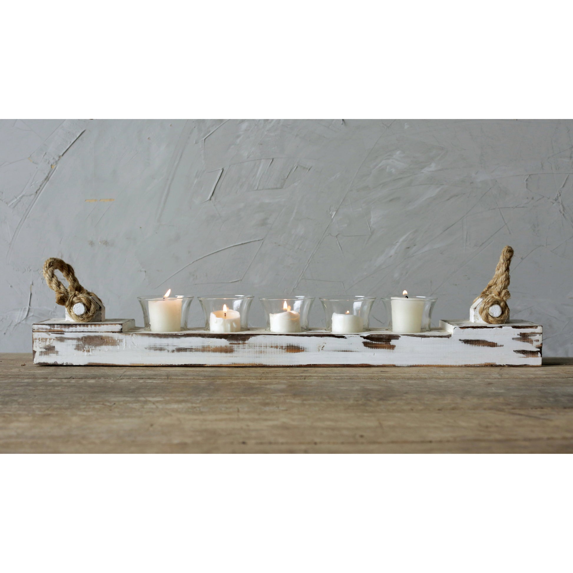 Distressed Wood Votive Holder with Cups