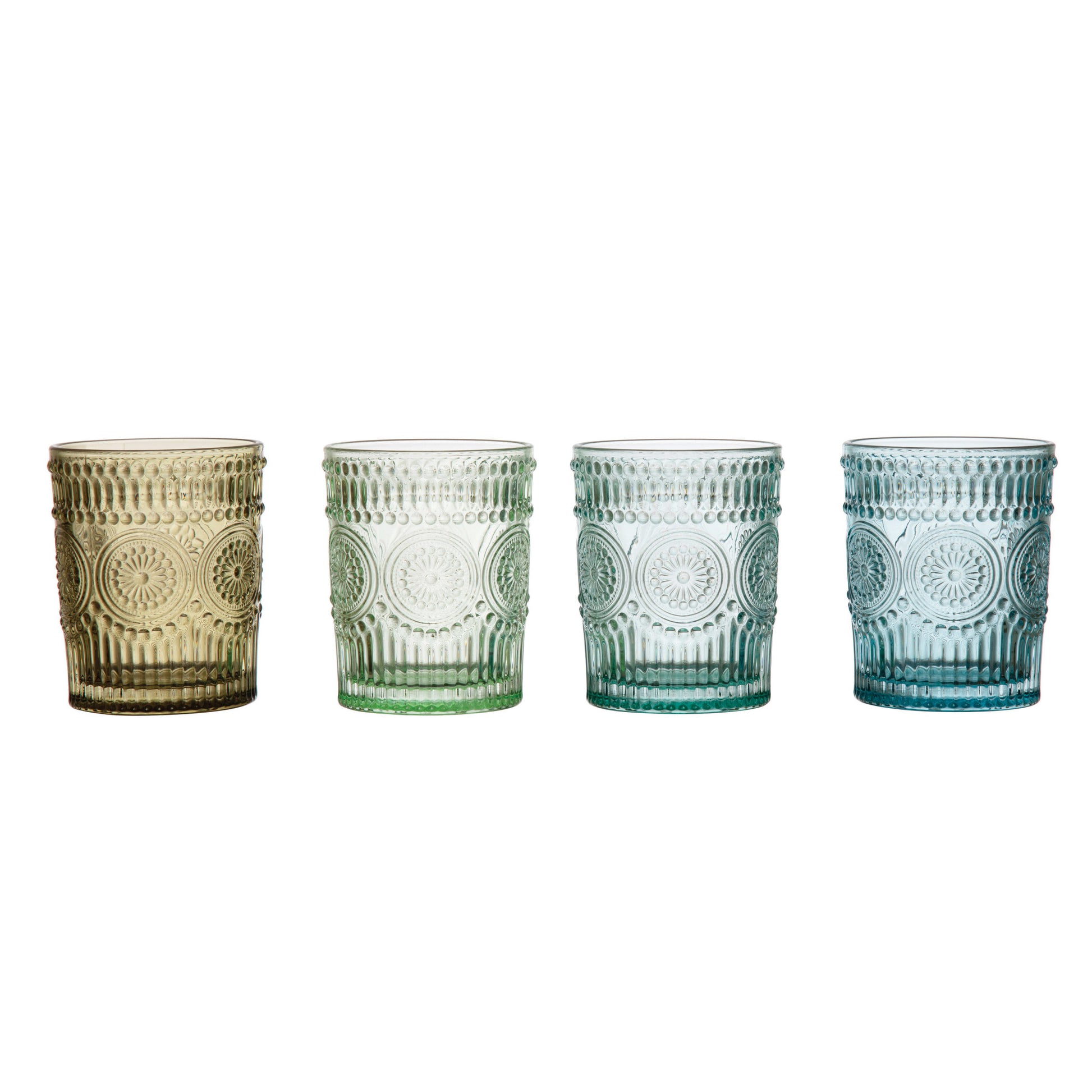 Embossed Drinking Glass, 4 Colors