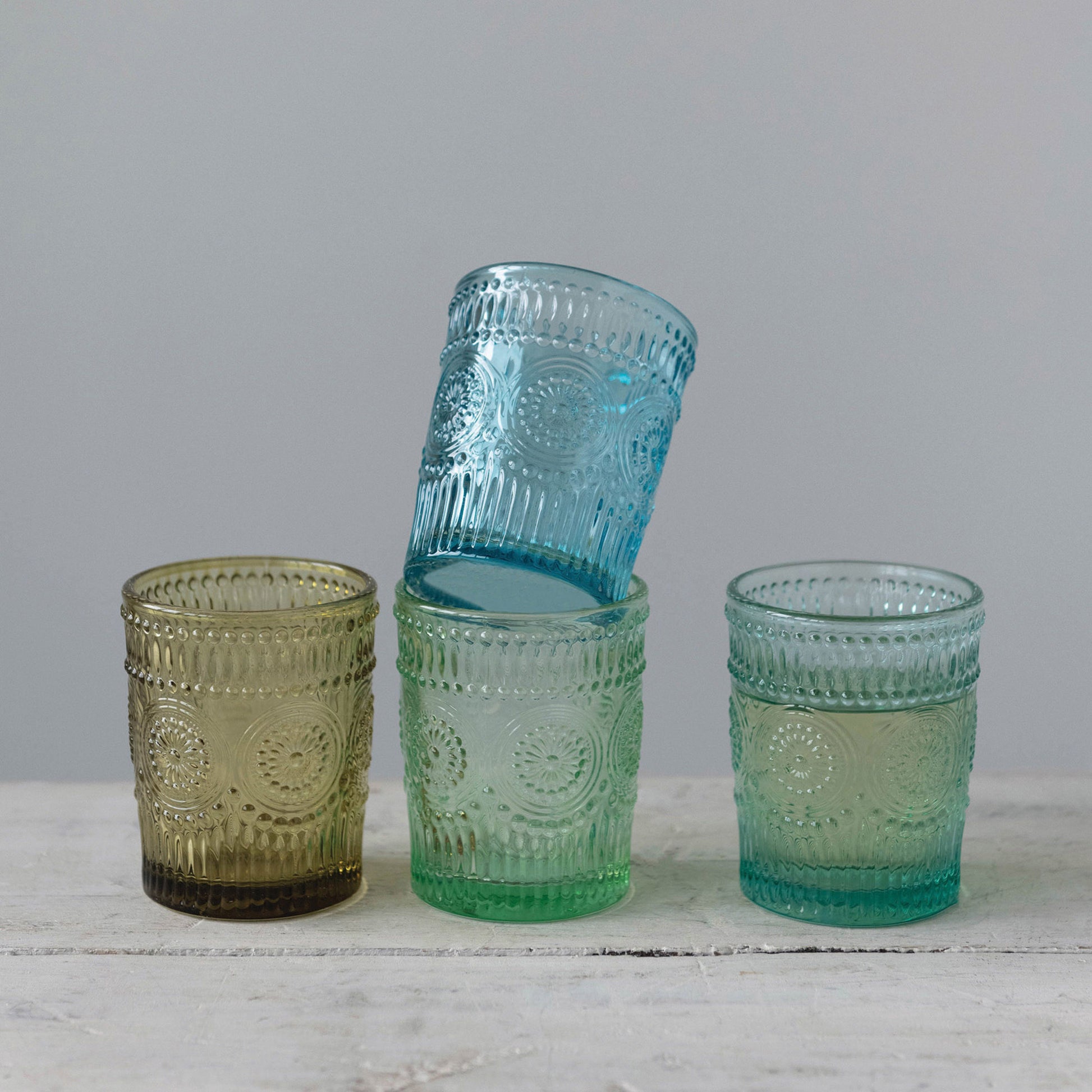 Embossed Drinking Glass, 4 Colors