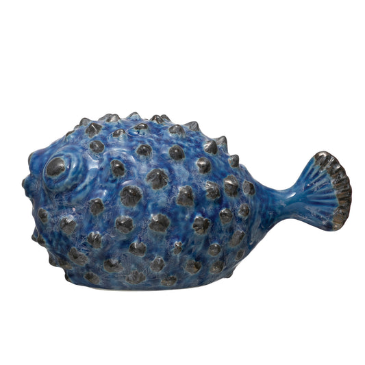 Stoneware Puffer Fish with Glaze