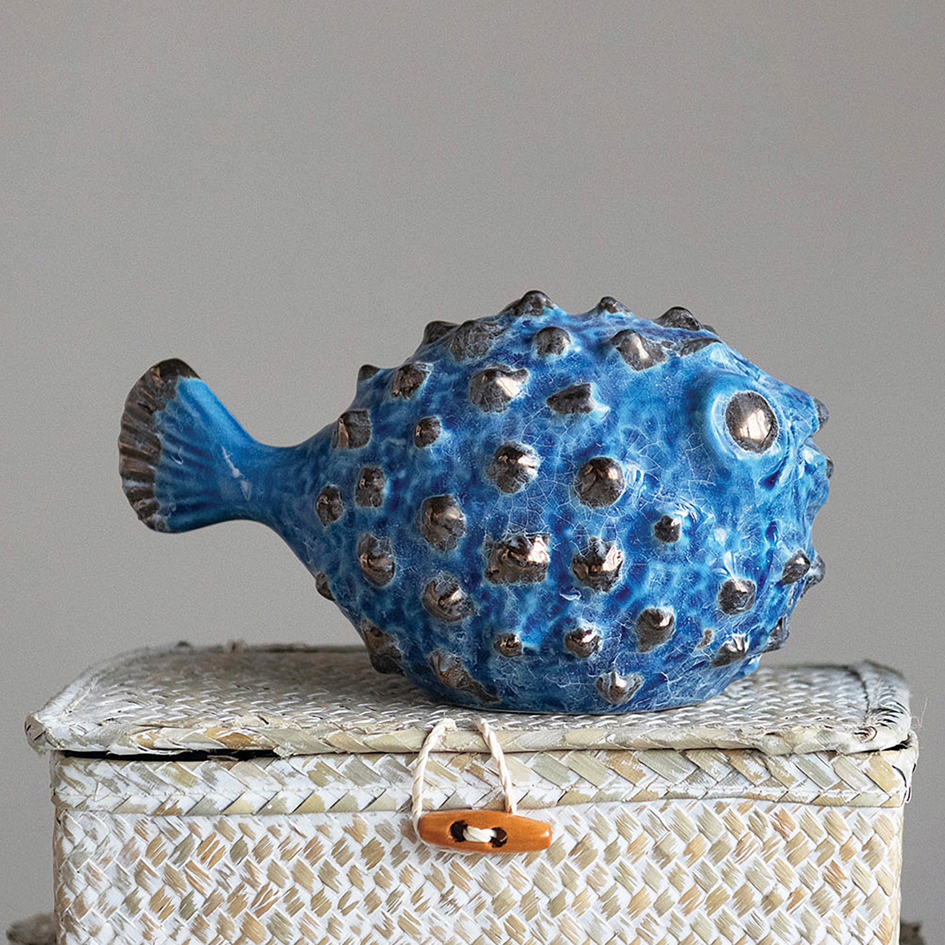 Stoneware Puffer Fish with Glaze