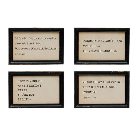 Wood Framed Wall Decor with Saying, 4 Styles