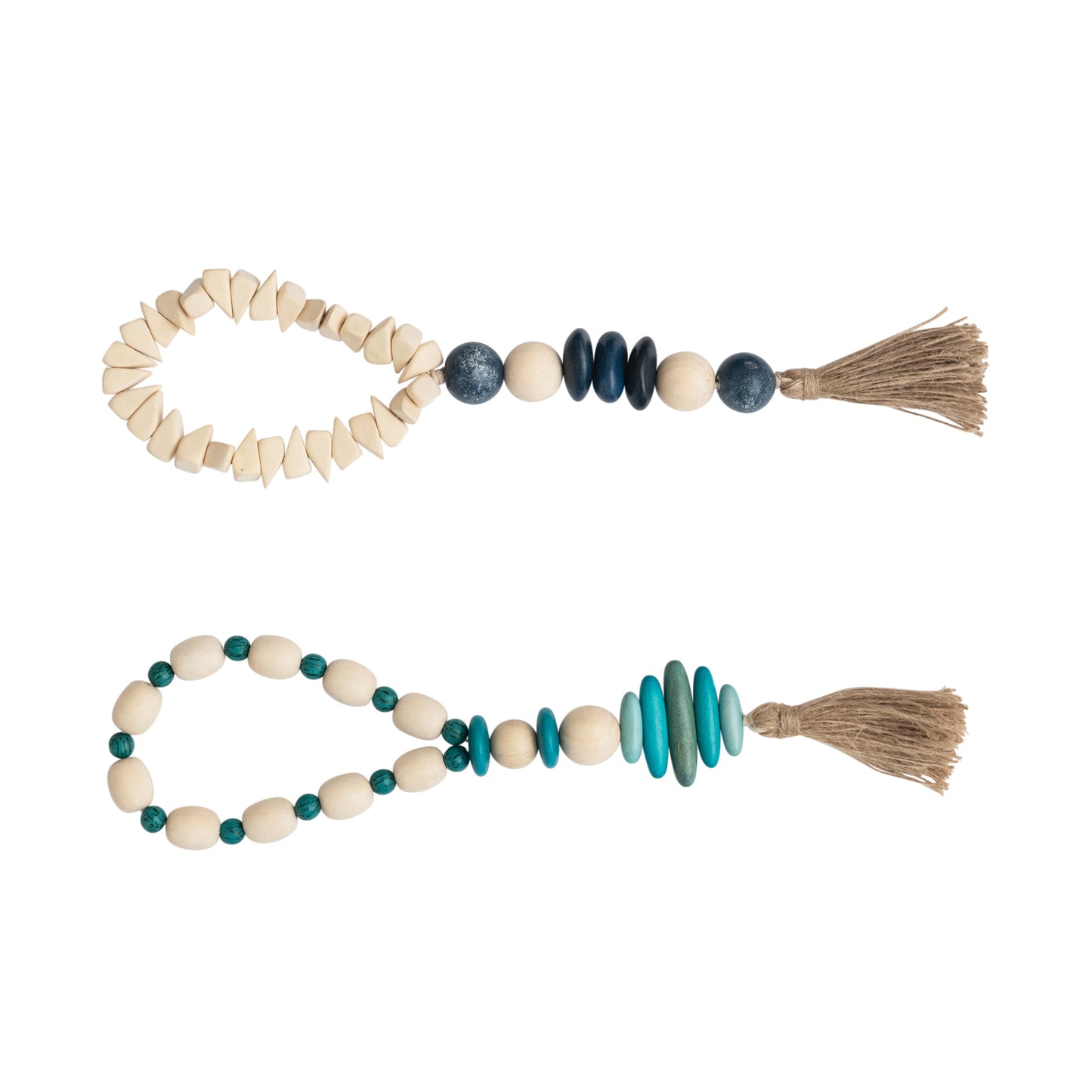 Wood Beads with Jute Tassel, 2 Styles