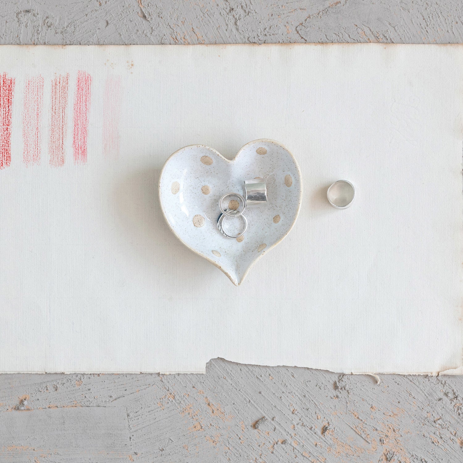 Stoneware Heart Shaped Dish w/ Dots (Each One Will Vary)